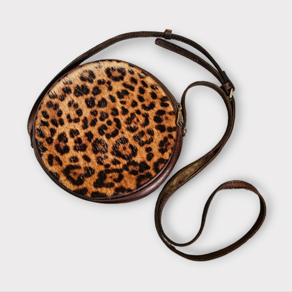 Patricia Nash Leopard Pony Hair Leather Circle Crossbody Bag